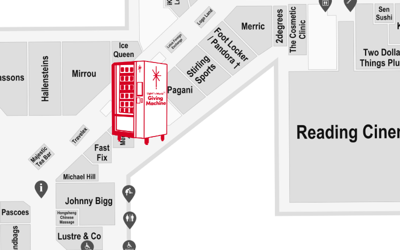 Map showing the Giving Machine at North City Shopping Centre near Pagani and Ice Queen.